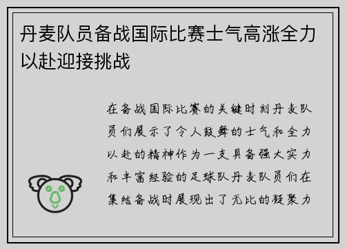 丹麦队员备战国际比赛士气高涨全力以赴迎接挑战